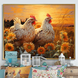 Loving Chicken At Sunset - Chicken Large Canvas Wall Art