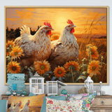 Loving Chicken At Sunset - Chicken Large Canvas Wall Art