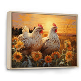 Loving Chicken At Sunset - Chicken Large Canvas Wall Art