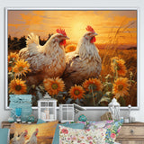 Loving Chicken At Sunset - Chicken Large Canvas Wall Art