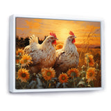Loving Chicken At Sunset - Chicken Large Canvas Wall Art