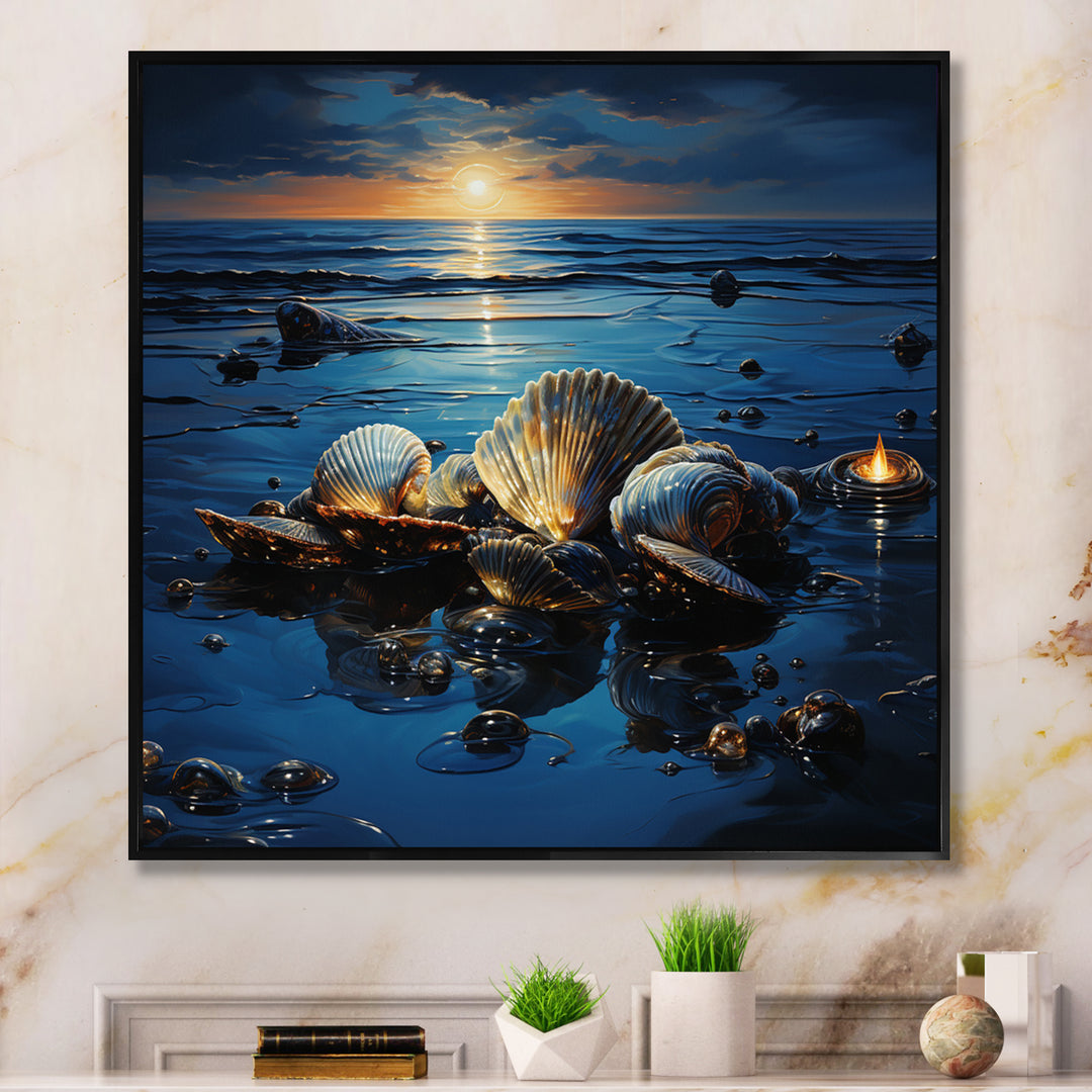 Teal Clam Midnight Elegance - Clam Canvas Wall Art