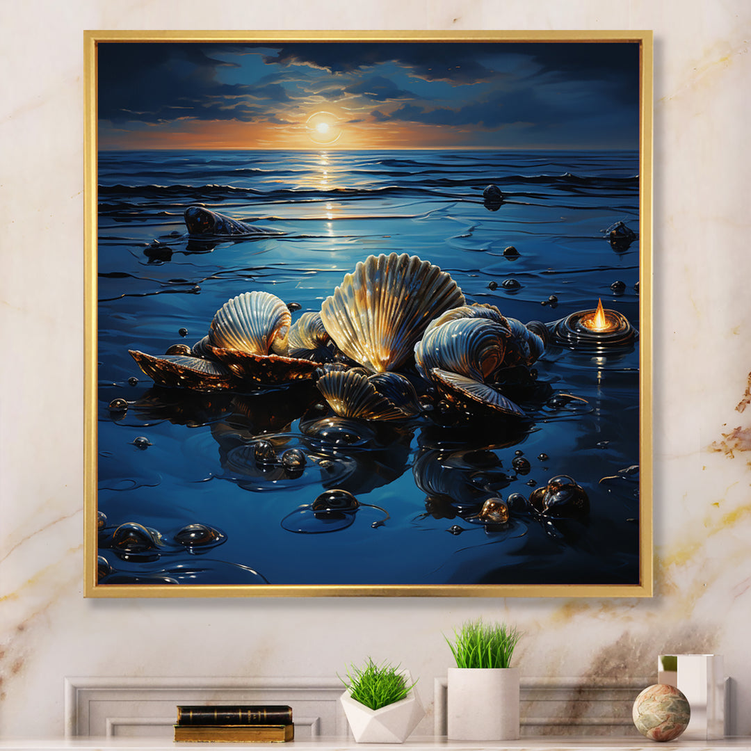 Teal Clam Midnight Elegance - Clam Canvas Wall Art