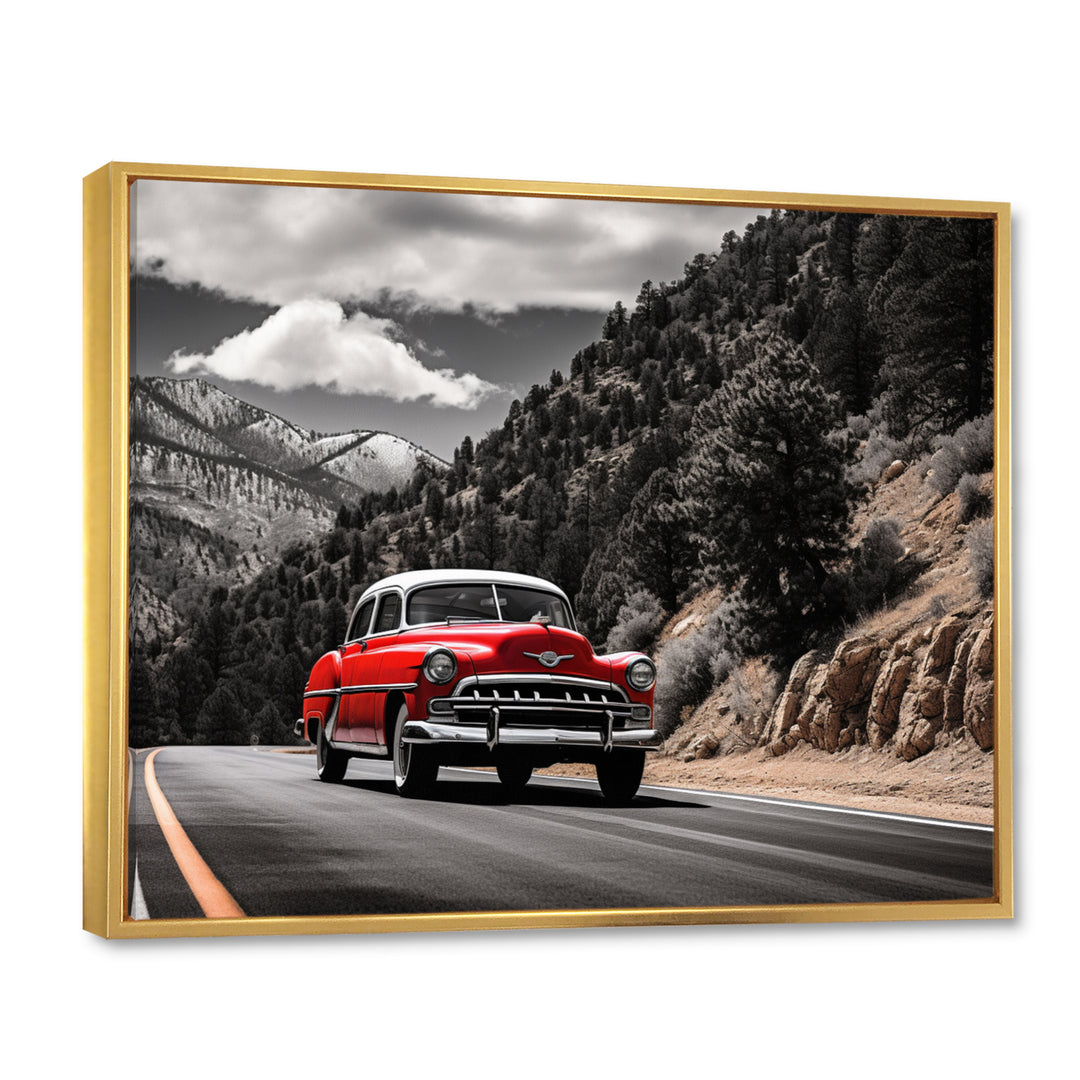 Red Classic Car Vintage Drive - Car Vintage Canvas Wall Art