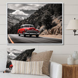 Red Classic Car Vintage Drive - Car Vintage Canvas Wall Art