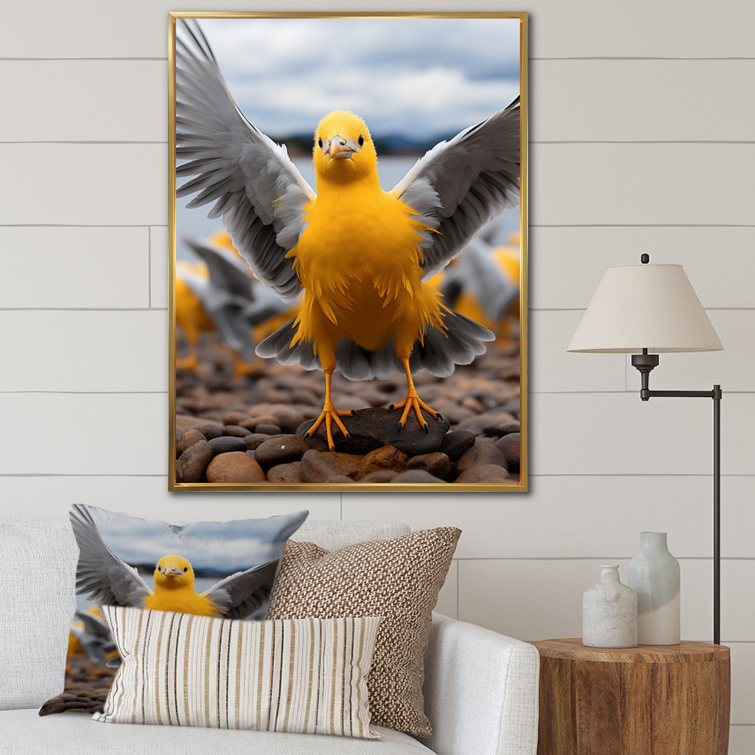 Grey And Yellow Dancing Seagulls - Seagull Wall Decor
