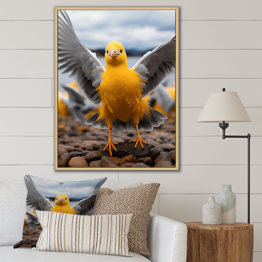 Grey And Yellow Dancing Seagulls - Seagull Wall Decor