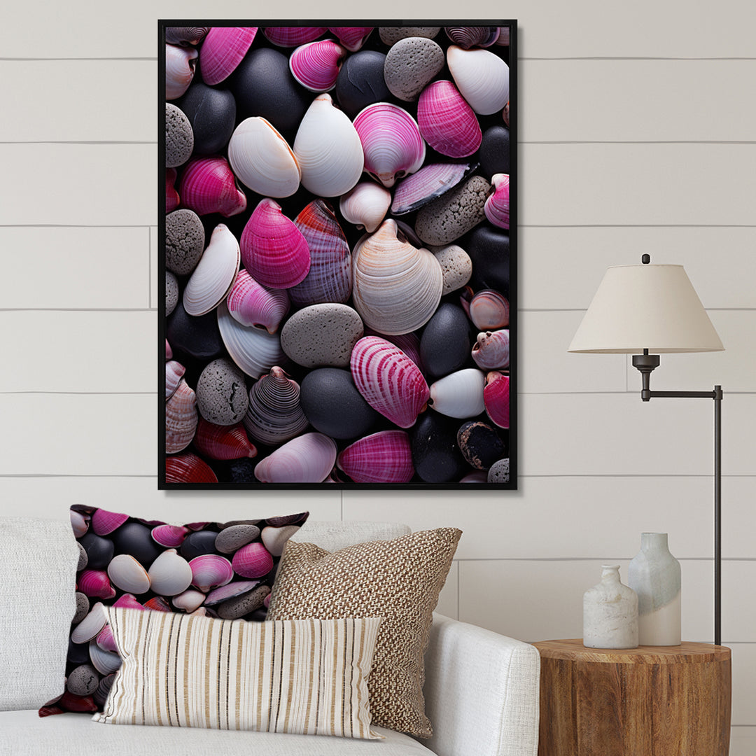 Pink Grey Pink White Shells Seashore Collage - Seashell Wall Art Prints