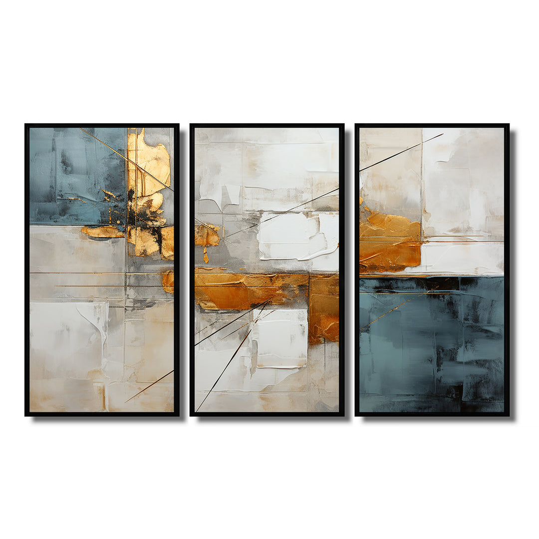 Gold Grey Gleaming Geometry IV - Canvas Multipanels Set of 3