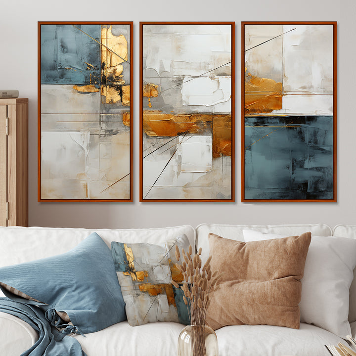 Gold Grey Gleaming Geometry IV - Canvas Multipanels Set of 3