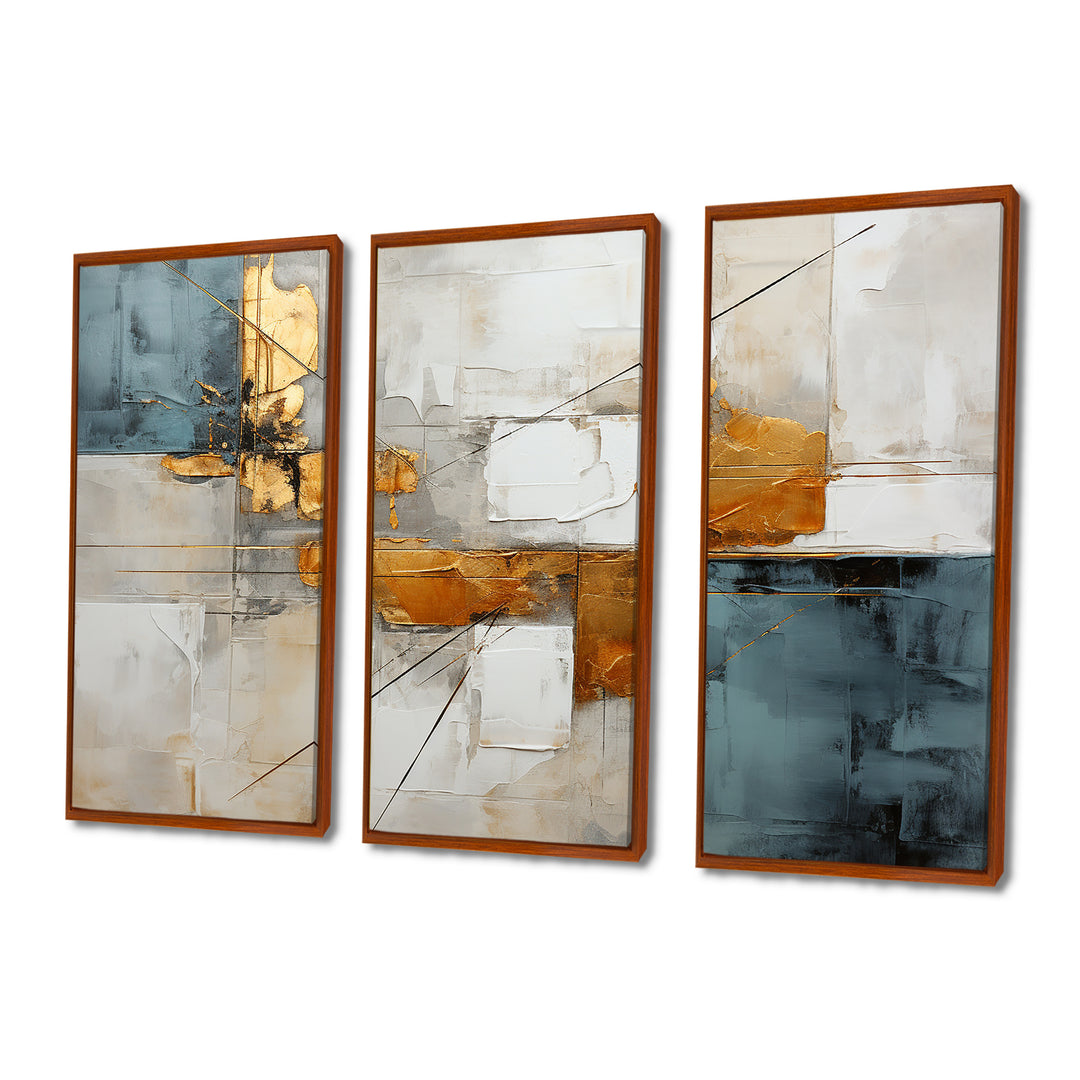 Gold Grey Gleaming Geometry IV - Canvas Multipanels Set of 3
