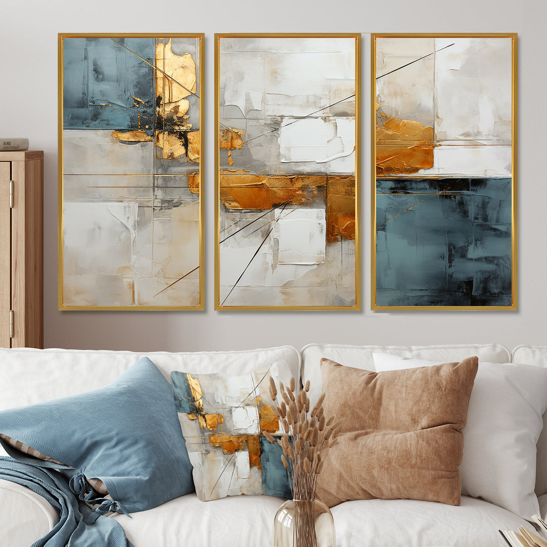 Gold Grey Gleaming Geometry IV - Canvas Multipanels Set of 3