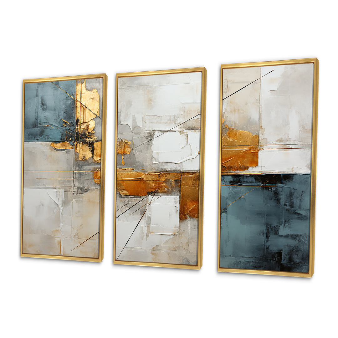 Gold Grey Gleaming Geometry IV - Canvas Multipanels Set of 3