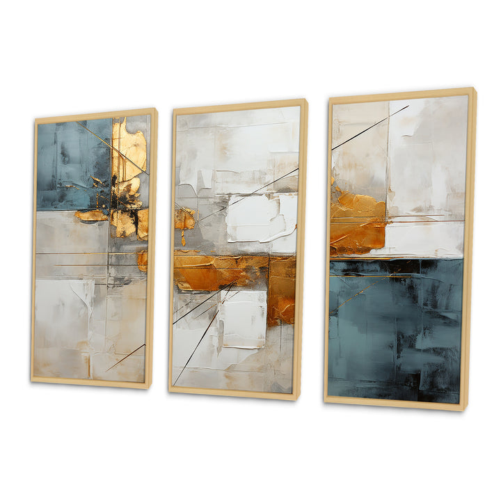 Gold Grey Gleaming Geometry IV - Canvas Multipanels Set of 3