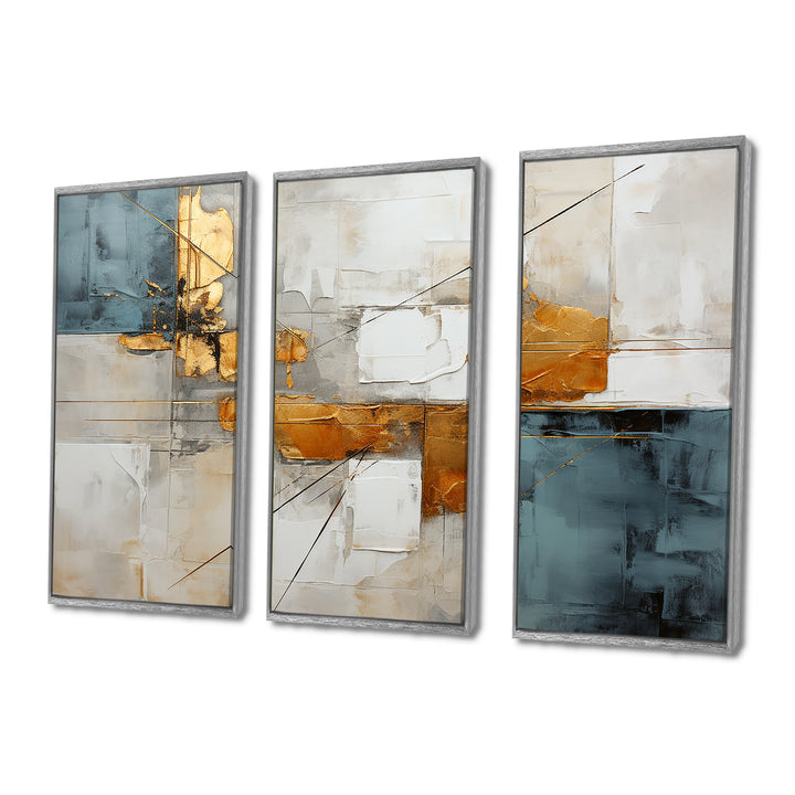 Gold Grey Gleaming Geometry IV - Canvas Multipanels Set of 3