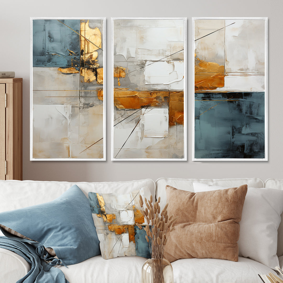 Gold Grey Gleaming Geometry IV - Canvas Multipanels Set of 3