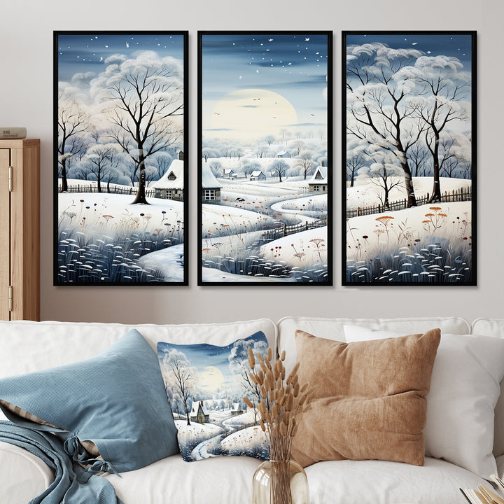 Countryside Snowy Minimalism Winter V - 3-Piece Canvas Wall Art