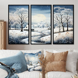 Countryside Snowy Minimalism Winter V - 3-Piece Canvas Wall Art