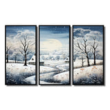 Countryside Snowy Minimalism Winter V - 3-Piece Canvas Wall Art