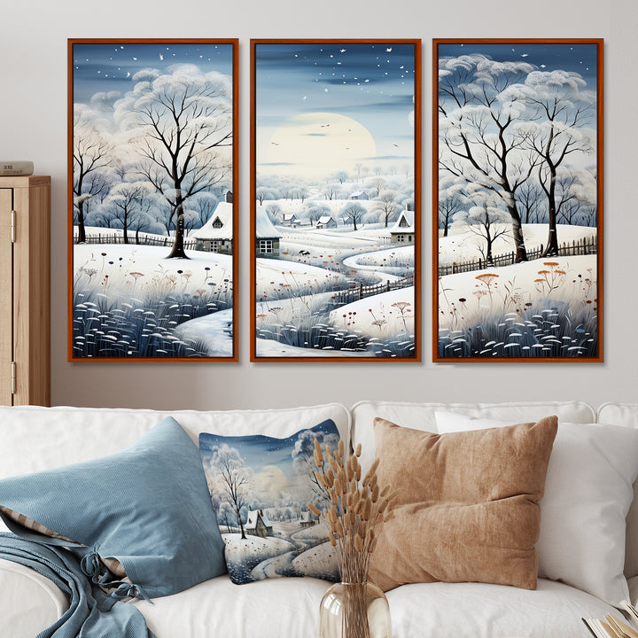 Countryside Snowy Minimalism Winter V - 3-Piece Canvas Wall Art