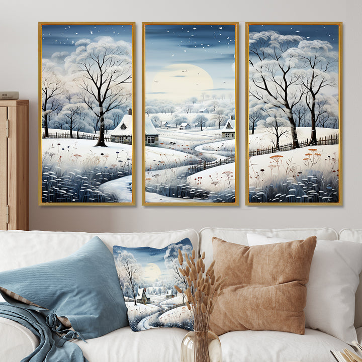 Countryside Snowy Minimalism Winter V - 3-Piece Canvas Wall Art