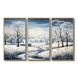 Countryside Snowy Minimalism Winter V - 3-Piece Canvas Wall Art