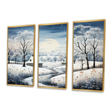 Countryside Snowy Minimalism Winter V - 3-Piece Canvas Wall Art