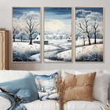 Countryside Snowy Minimalism Winter V - 3-Piece Canvas Wall Art