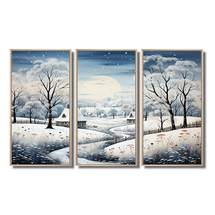 Countryside Snowy Minimalism Winter V - 3-Piece Canvas Wall Art