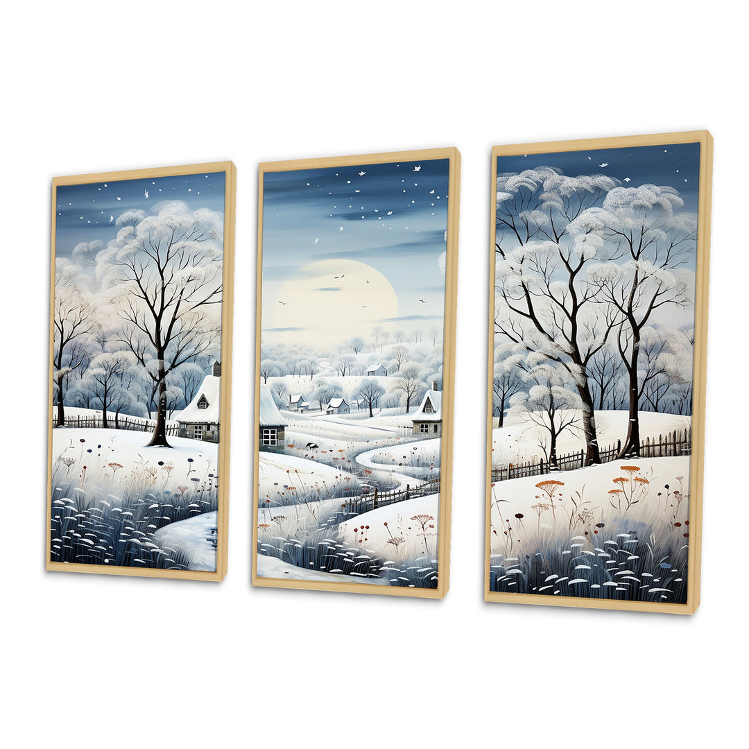 Countryside Snowy Minimalism Winter V - 3-Piece Canvas Wall Art