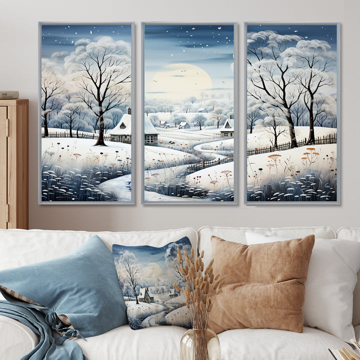 Countryside Snowy Minimalism Winter V - 3-Piece Canvas Wall Art