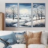Countryside Snowy Minimalism Winter V - 3-Piece Canvas Wall Art