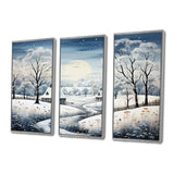 Countryside Snowy Minimalism Winter V - 3-Piece Canvas Wall Art