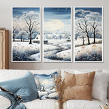 Countryside Snowy Minimalism Winter V - 3-Piece Canvas Wall Art