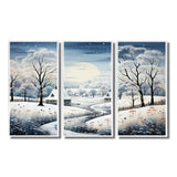 Countryside Snowy Minimalism Winter V - 3-Piece Canvas Wall Art