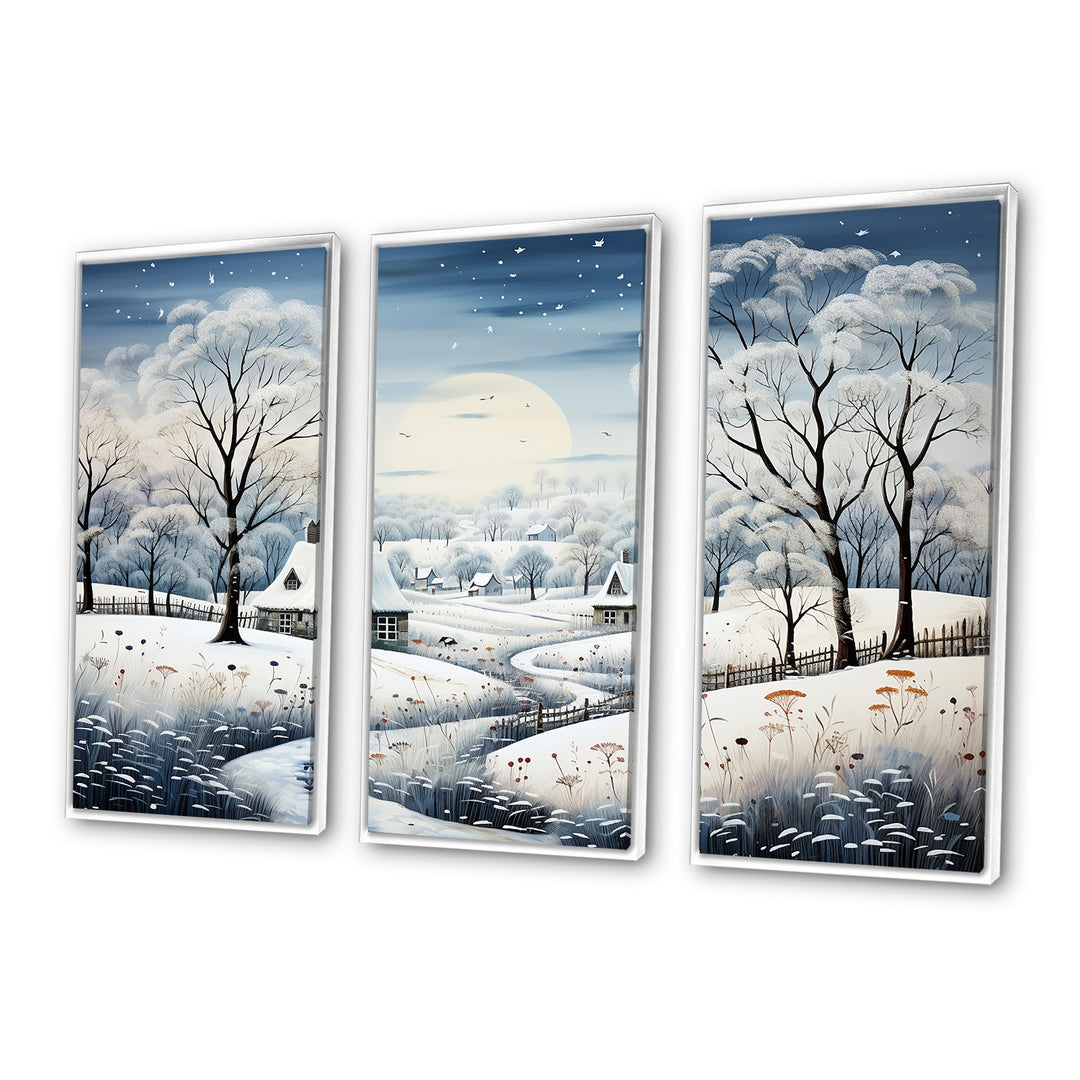 Countryside Snowy Minimalism Winter V - 3-Piece Canvas Wall Art