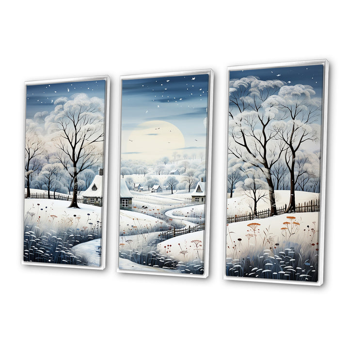 Countryside Snowy Minimalism Winter V - 3-Piece Canvas Wall Art