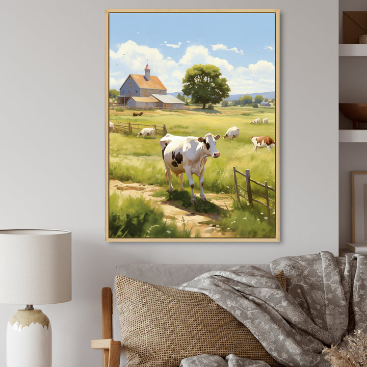 Cow Dairy A Serene - Cow Framed Canvas Art