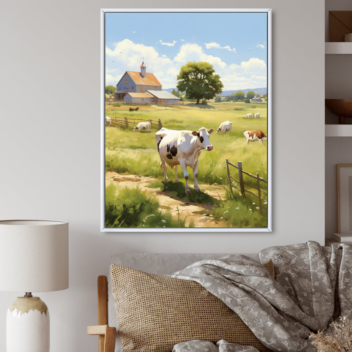 Cow Dairy A Serene - Cow Framed Canvas Art