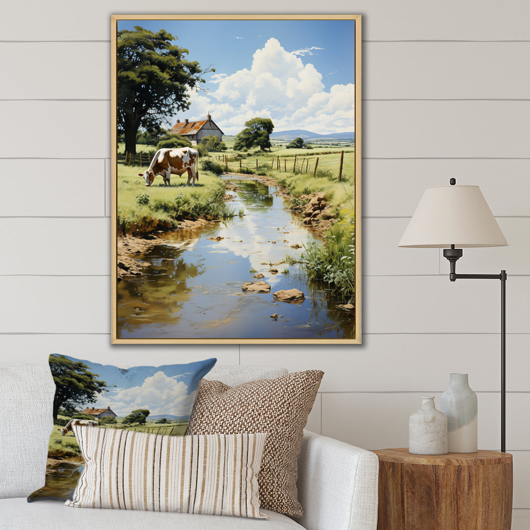 Cow Farmstead Serenity - Cow Large Canvas Wall Art