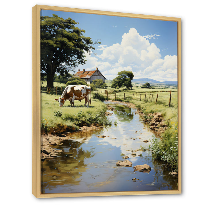 Cow Farmstead Serenity - Cow Large Canvas Wall Art