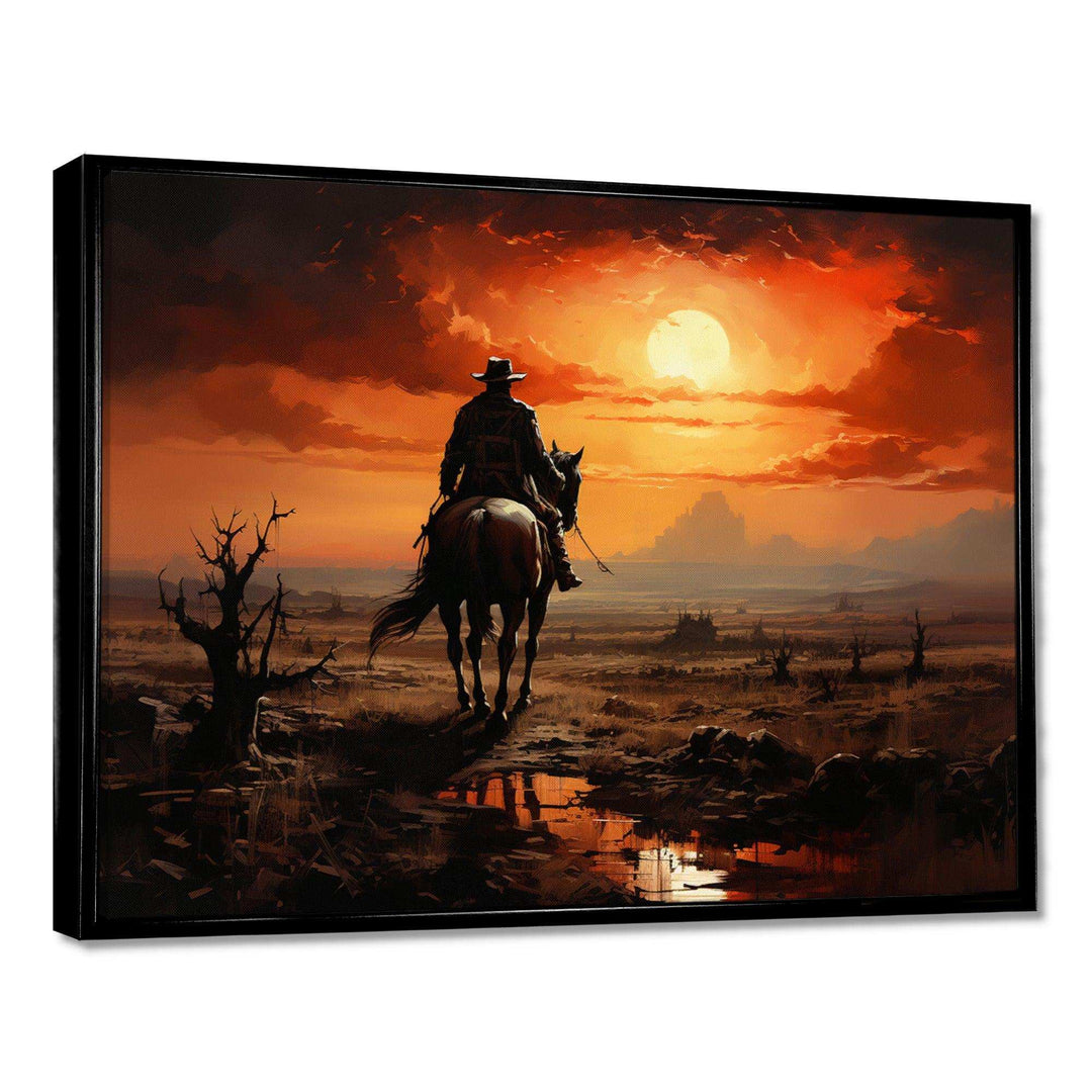 Cowboy Sunrise On The - People Canvas Wall Art