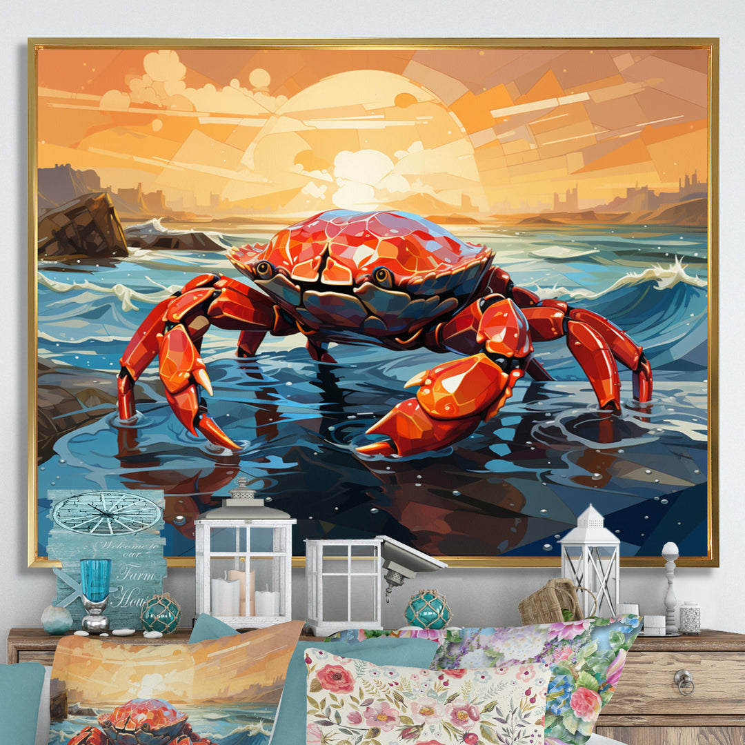 Crab Coastal Guardian Geometric - Coral Crab Wall Art