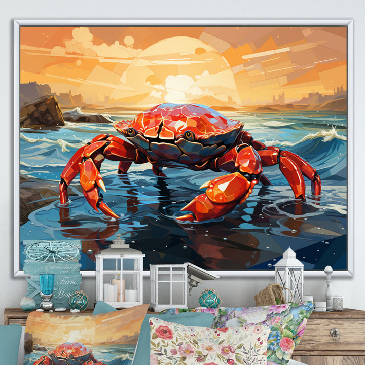 Crab Coastal Guardian Geometric - Coral Crab Wall Art