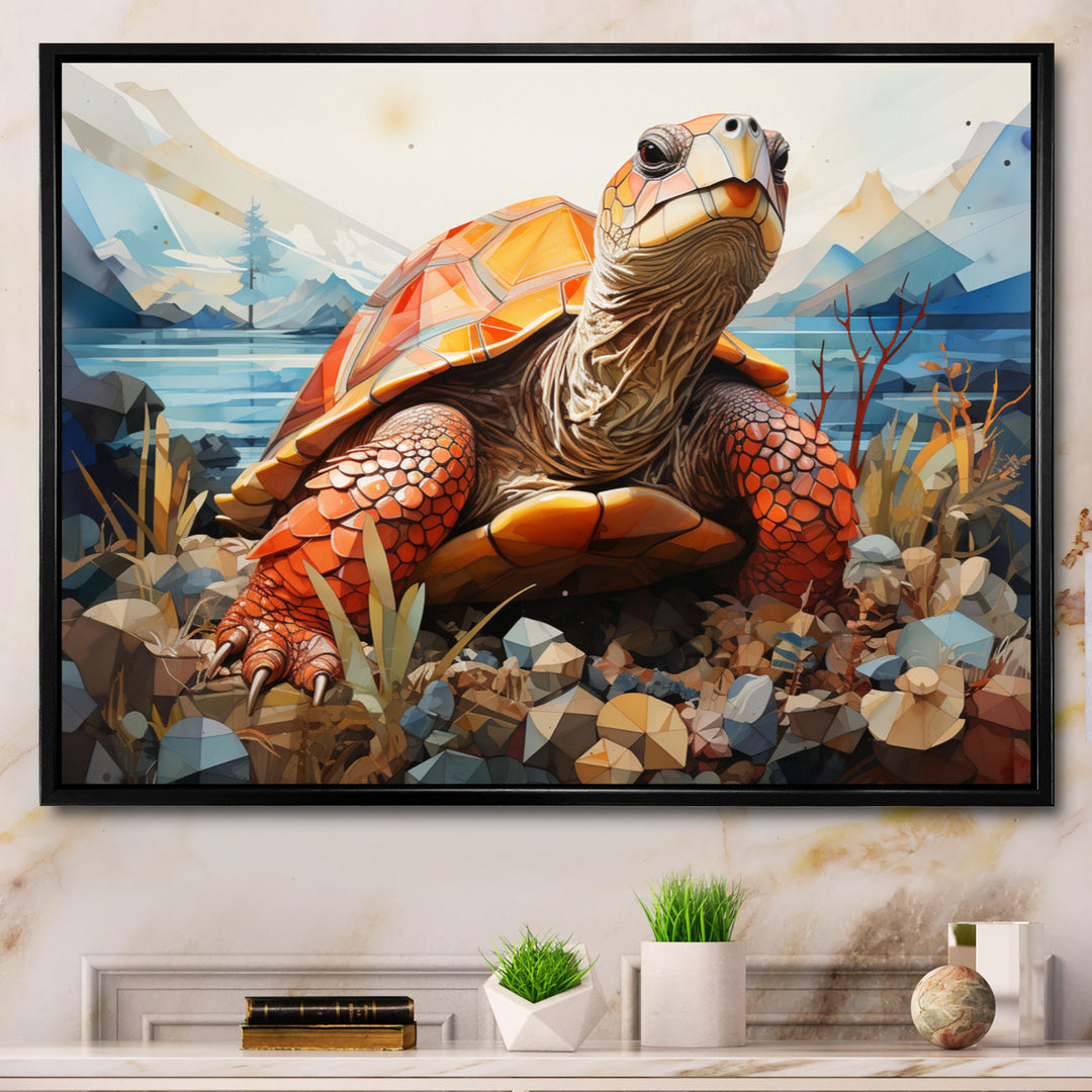 Turtle Portrait Geometric At Beach - Turtle Framed Canvas Art