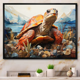 Turtle Portrait Geometric At Beach - Turtle Framed Canvas Art