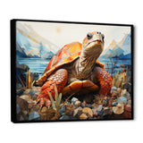 Turtle Portrait Geometric At Beach - Turtle Framed Canvas Art