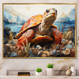 Turtle Portrait Geometric At Beach - Turtle Framed Canvas Art