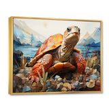 Turtle Portrait Geometric At Beach - Turtle Framed Canvas Art