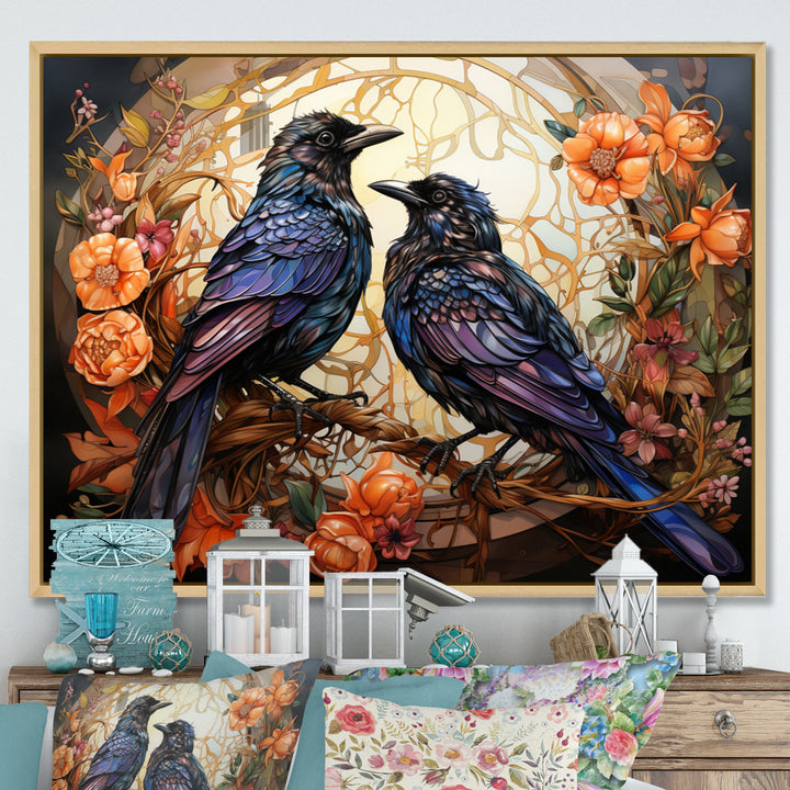 Crow Enchanted Monarchs - Crow Canvas Wall Art